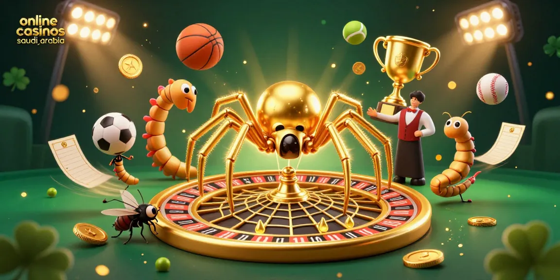 Engage in online casinos Saudi Arabia with a vibrant 3D scene featuring a roulette wheel web and betting elements.