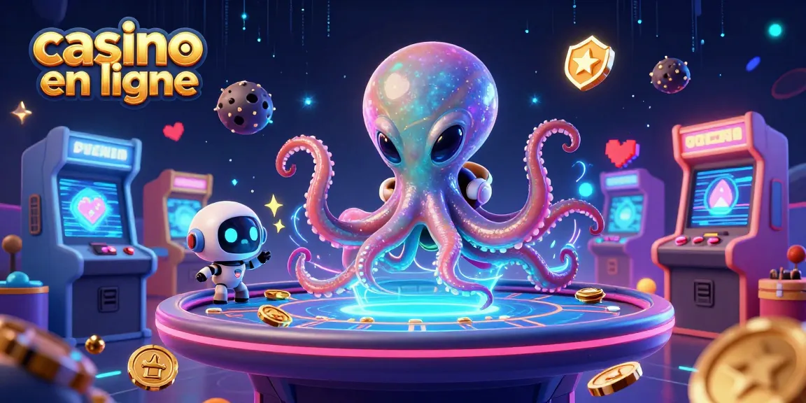 Jouer au casino en ligne avec une illustration d'une pieuvre extraterrestre à une table de poker holographique.