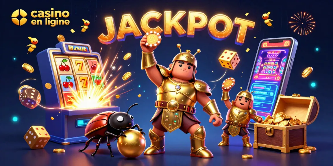 Atteignez le jackpot avec le casino en ligne grâce à cette illustration colorée d'insectes amusants.