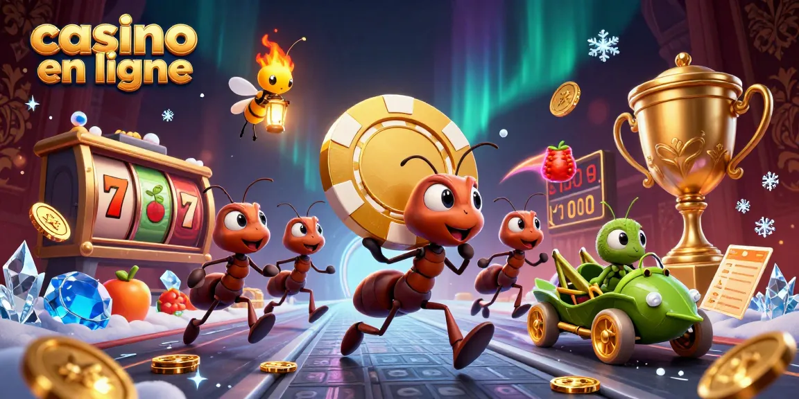 Découvrez l'univers dynamique des jeux de casino en ligne avec une équipe de fourmis en pleine action.
